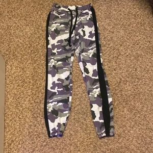 Purple, Black, Grey, White Camouflage Joggers